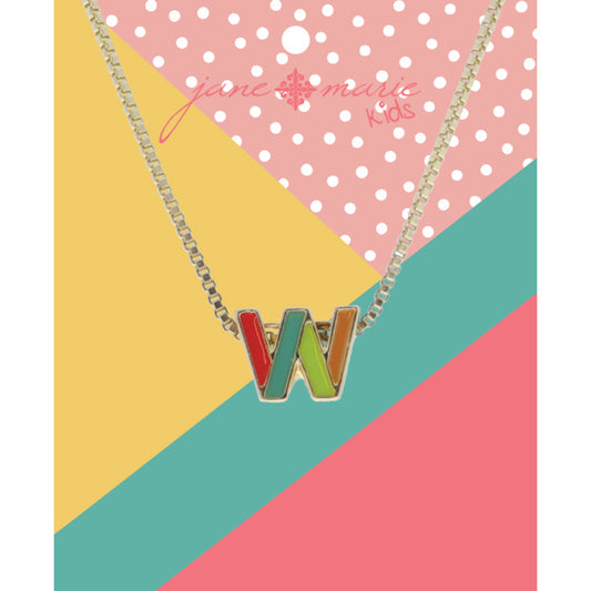 Kids Multi Enamel Colorblock "W" Initial Necklace