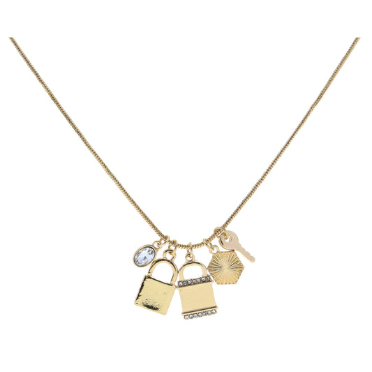 Oval Clear Crystal, Lock, Padlock with Crystals, Textured Hexagon, Key Necklace