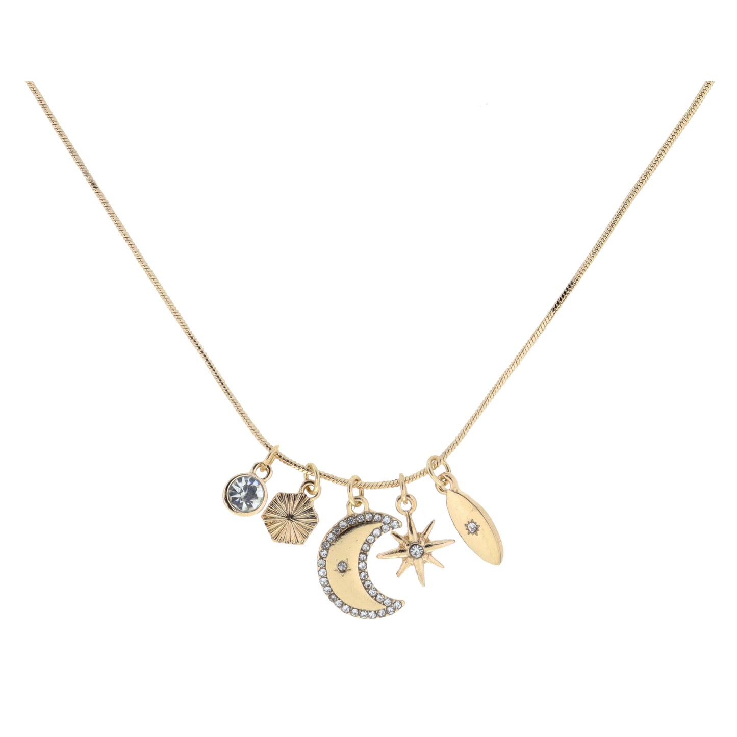 Crystal, Textured Hexagon, Crystal Crescent, Starburst with Crystal, Marquise with Crystal Necklace