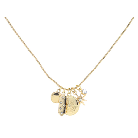 Gold Circle, Crystal Hexagon, Starburst Disc, Starburst with Crystal, Crystal Necklace