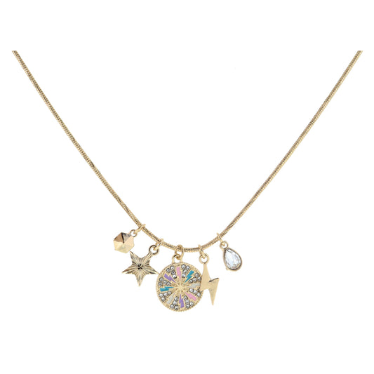 Hexagon Stud, Star, Disc with Lightning Bolts & Crystals, Lightning Bolt, Teardrop Crystal Necklace