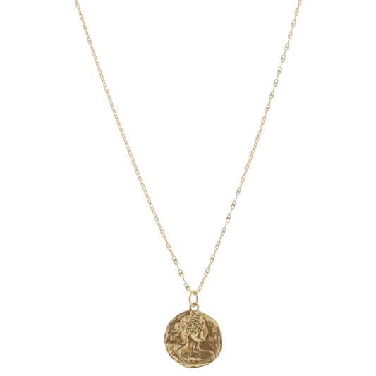 Gold Hammered Coin Disc Necklace, .85" Pendant