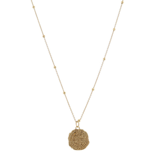 Gold Hammered Medallion Necklace, .75" Pendant