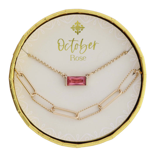 Set of 2 Necklaces, January Garnet Birthstone Baguette, Chain with Twist Links Necklace,.15" Pendant