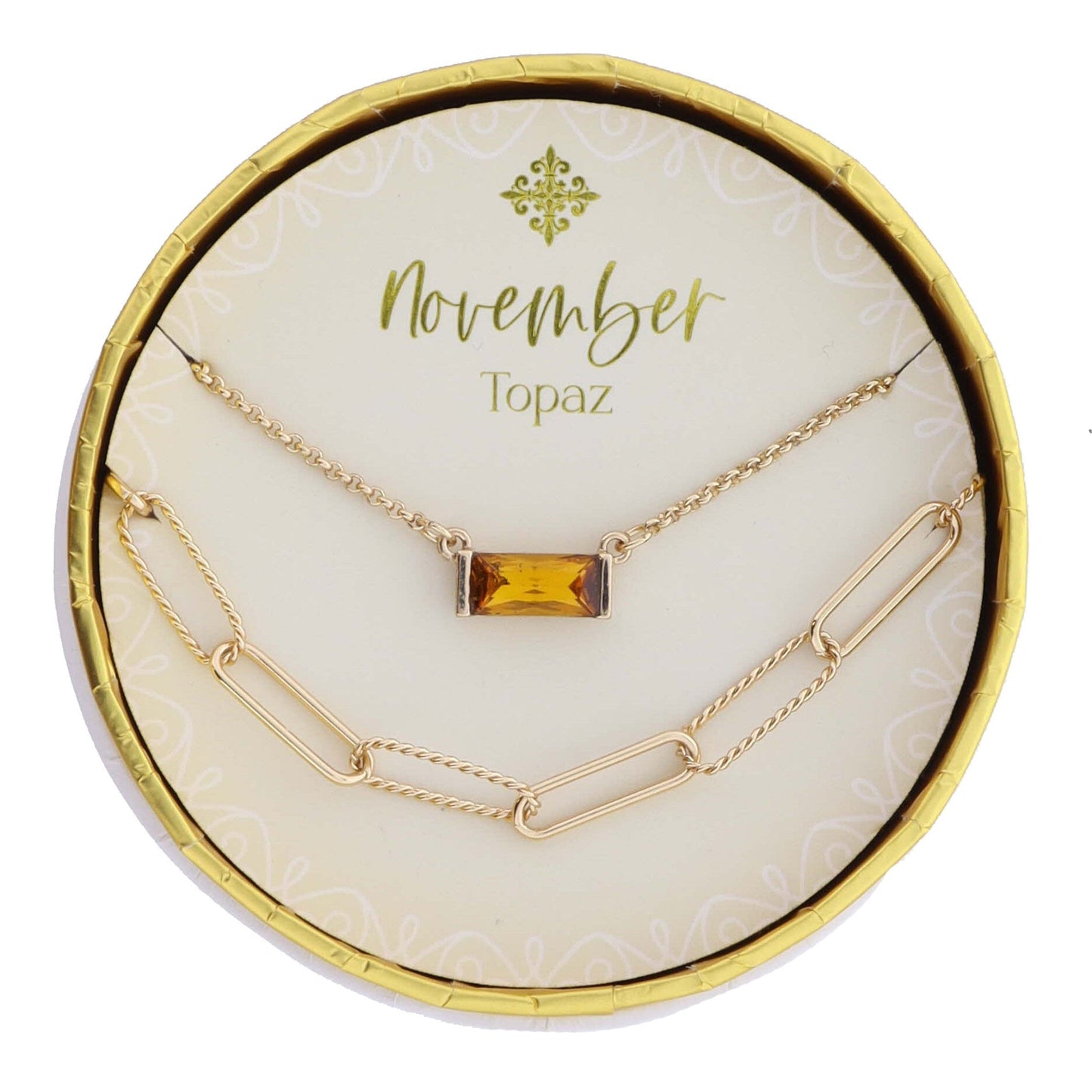 Set of 2 Necklaces, January Garnet Birthstone Baguette, Chain with Twist Links Necklace,.15" Pendant