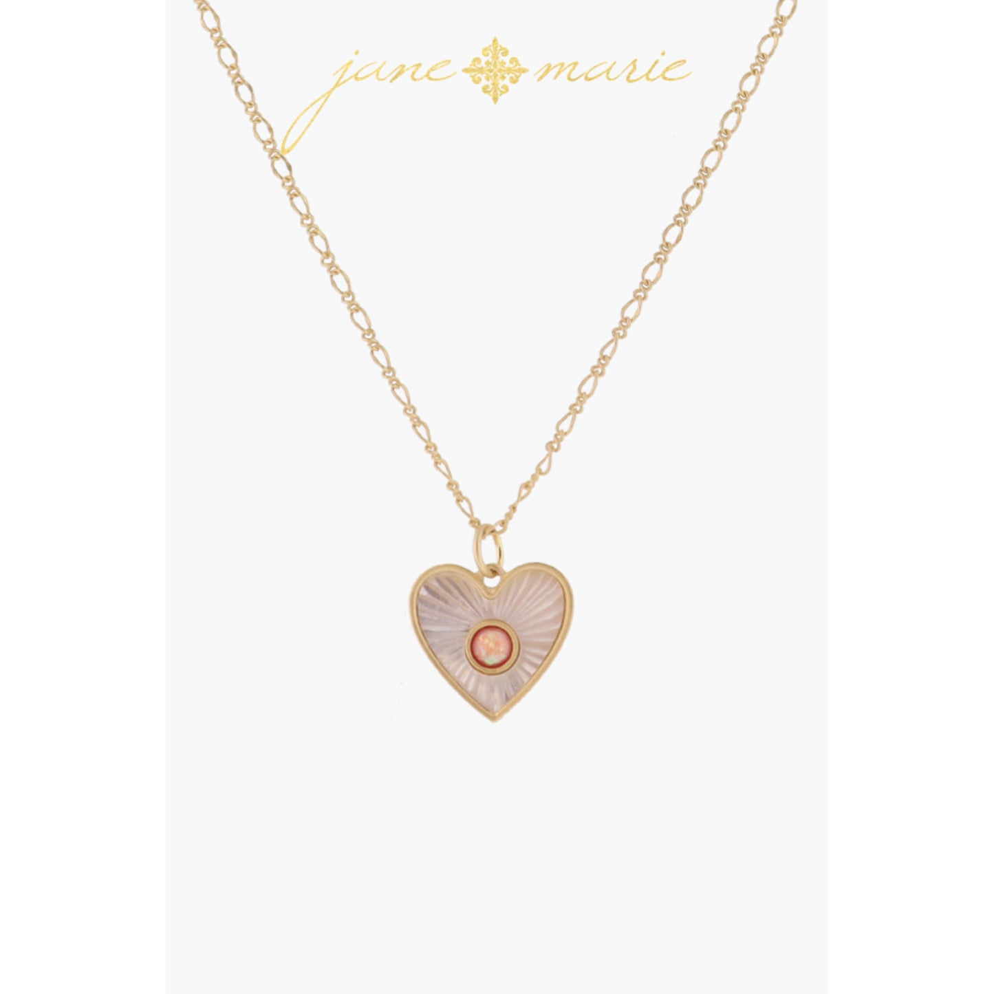 White Starburst Shell Inlay Heart with Pink Opal Center Necklace, .65" Pendant