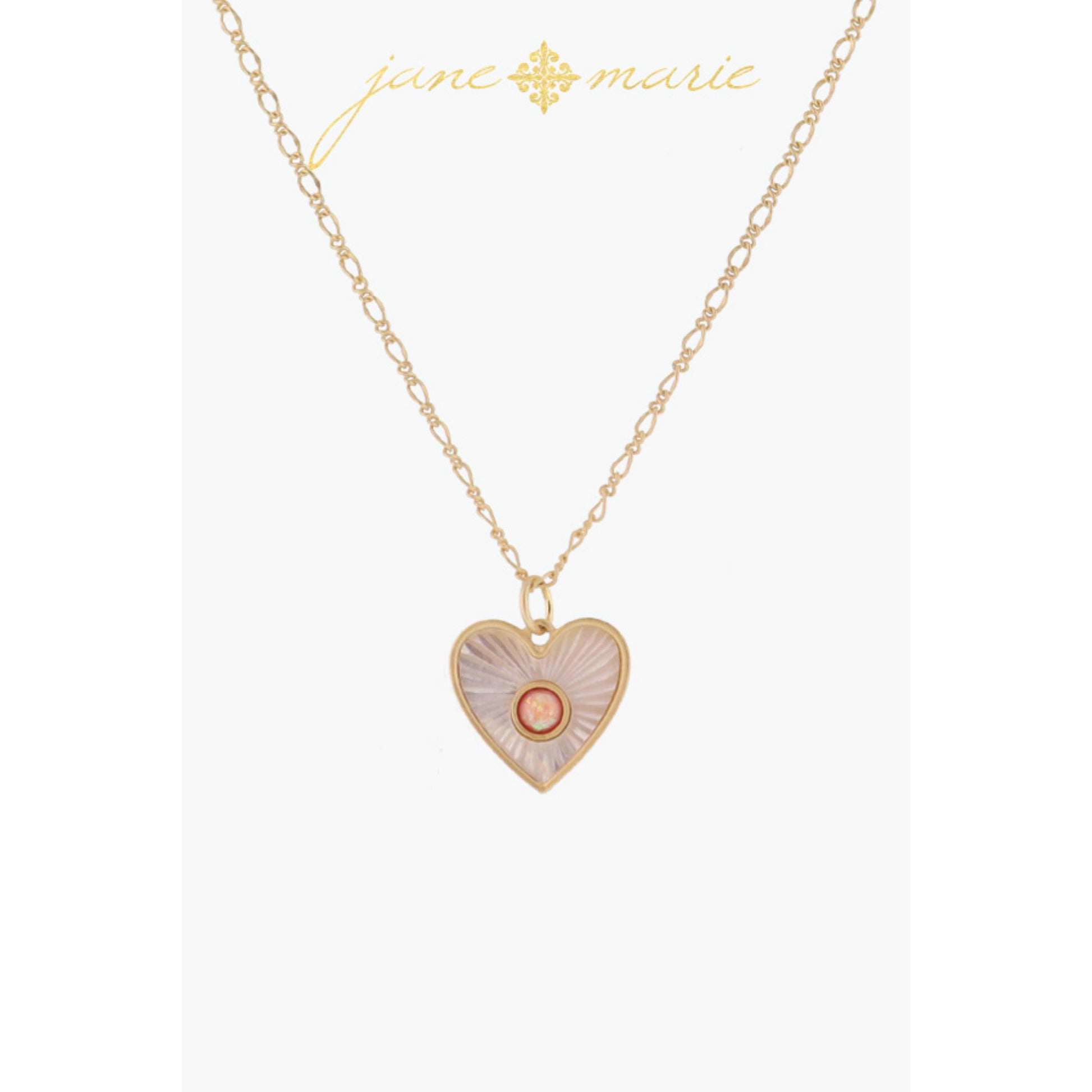 White Starburst Shell Inlay Heart with Pink Opal Center Necklace, .65" Pendant
