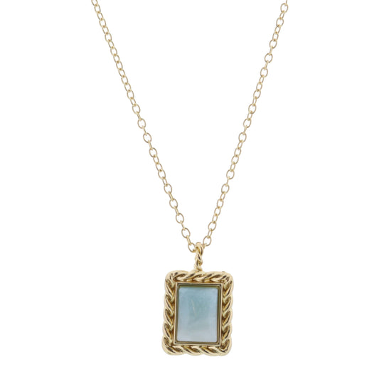 Gold Twist Framed Amazonite Rectangle Necklace