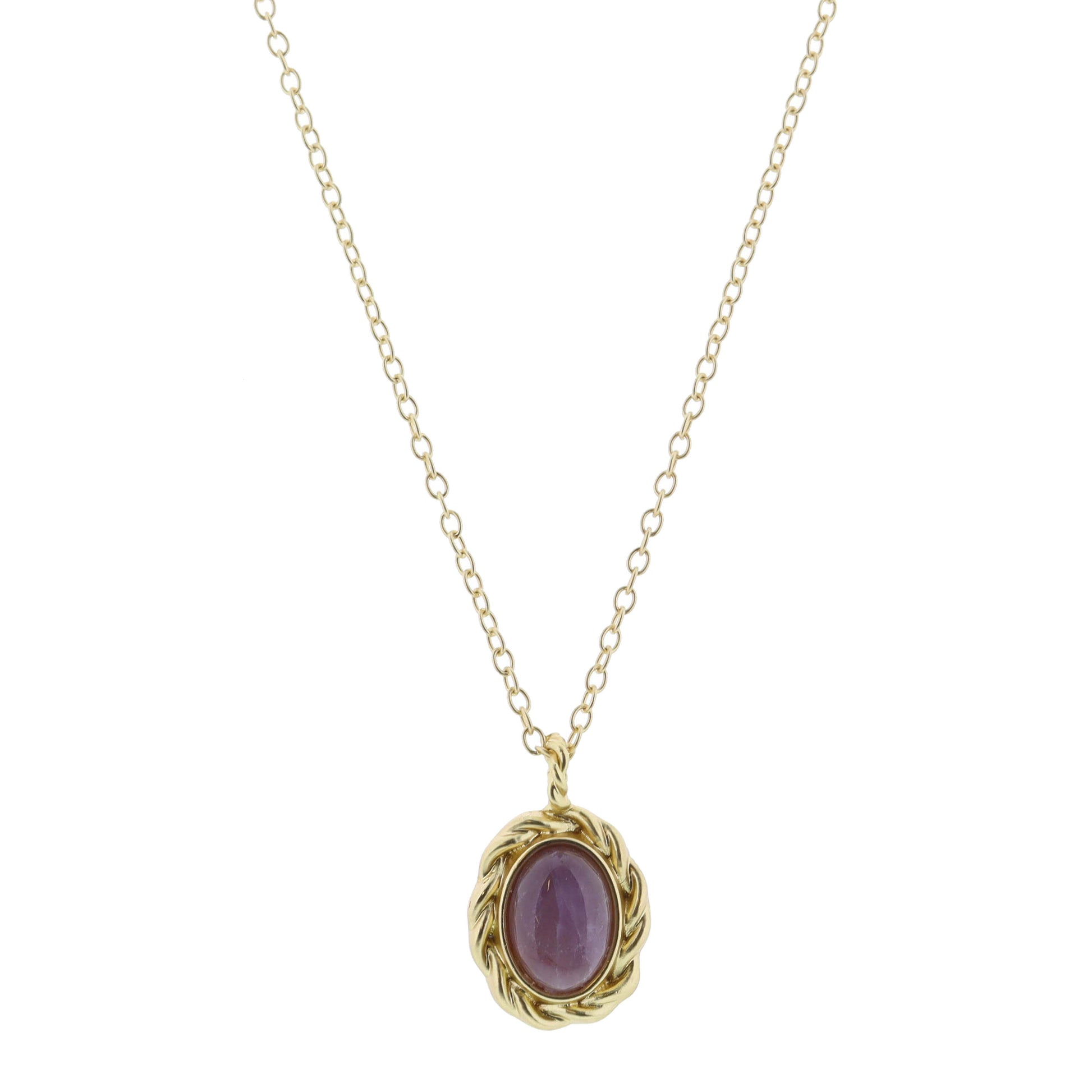 Gold Twist Framed Amethyst Oval Necklace