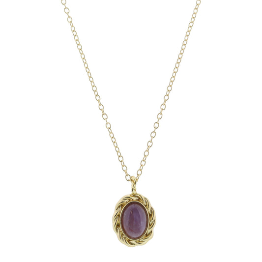 Gold Twist Framed Amethyst Oval Necklace