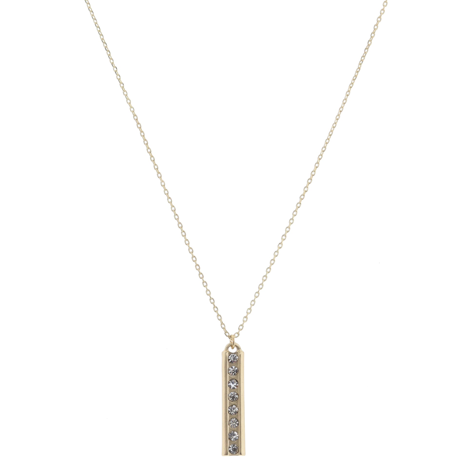 Gold Bar with Center Crystal Line Inlay Necklace