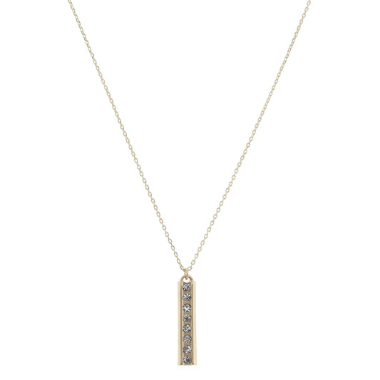 Gold Bar with Center Crystal Line Inlay Necklace
