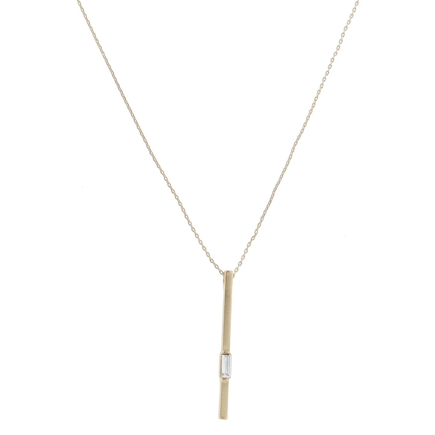 Long Gold Bar with Baguette Crystal Necklace