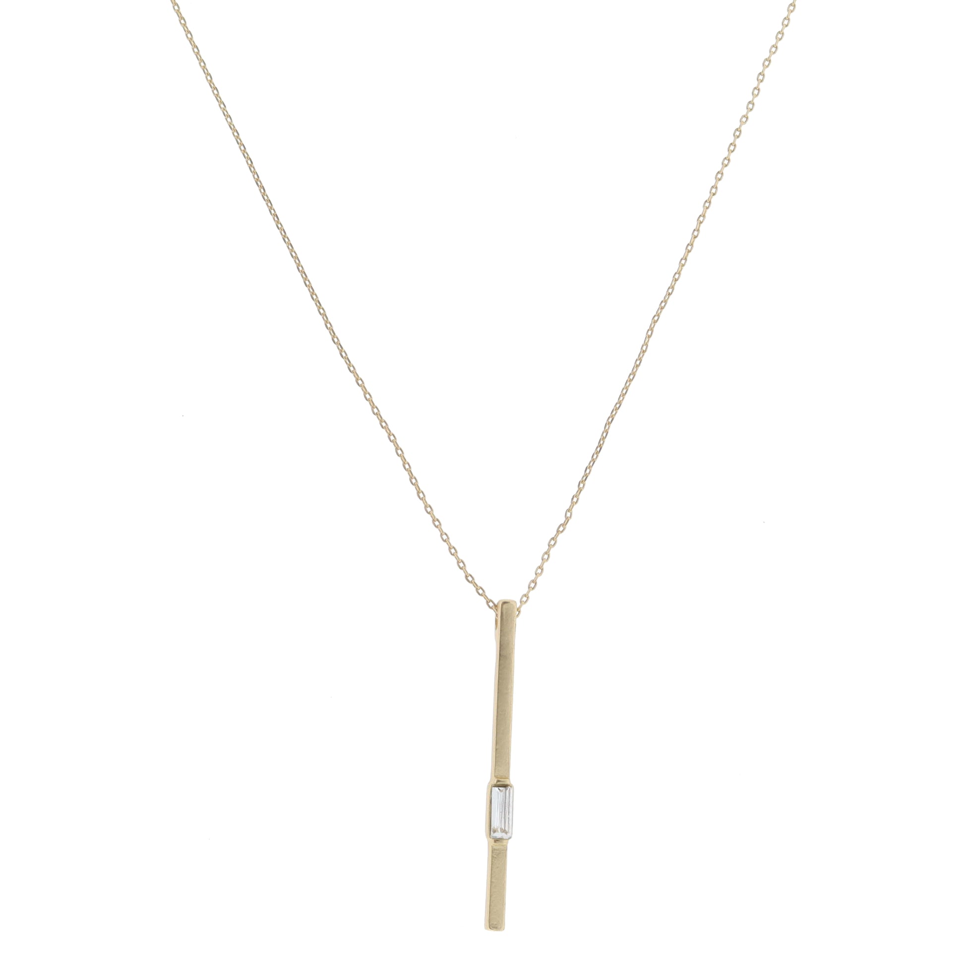 Long Gold Bar with Baguette Crystal Necklace
