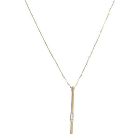 Long Gold Bar with Baguette Crystal Necklace