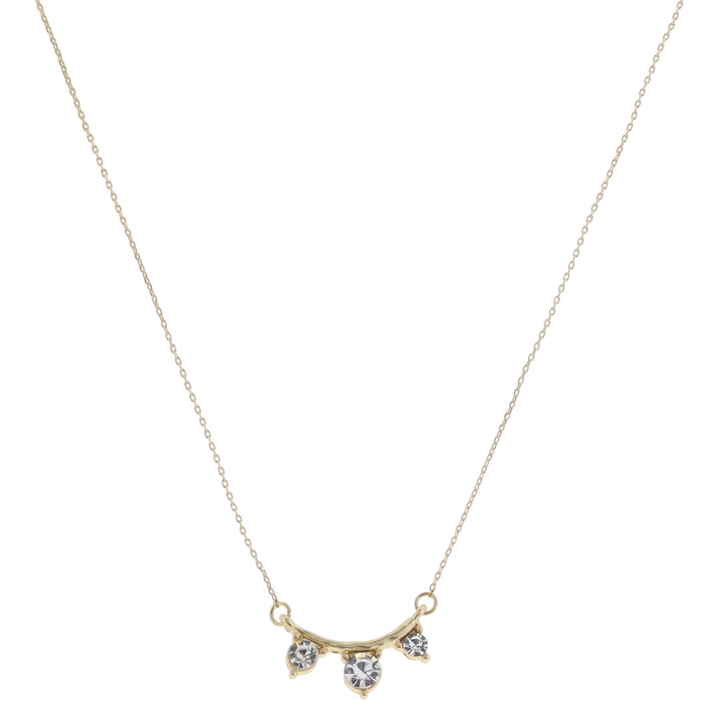 Curved Gold Bar with Bottom Center and Outer Crystals Necklace