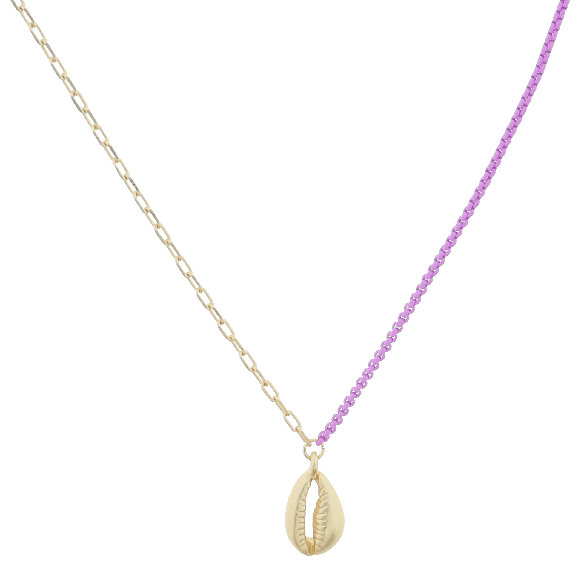 Kids Half Gold Chain, Half Lavender Chain with Gold Cowrie Shell Necklace