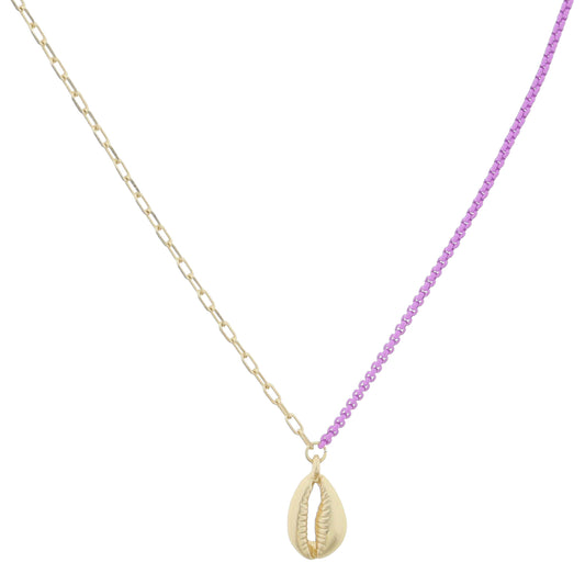 Kids Half Gold Chain, Half Lavender Chain with Gold Cowrie Shell Necklace