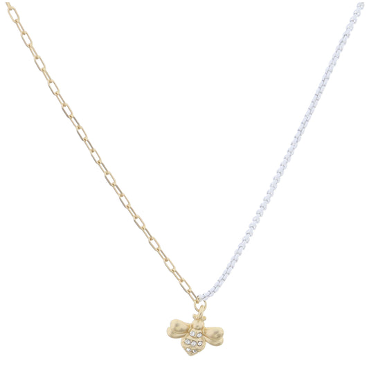 Kids Half Gold Chain, Half White Chain with Gold and Crystal Bee Necklace