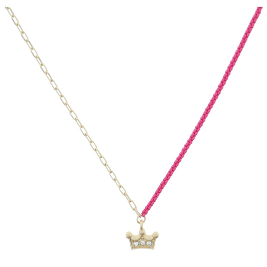Kids Half Gold Chain, Half Hot Pink Chain with Gold and Crystal Crown Necklace