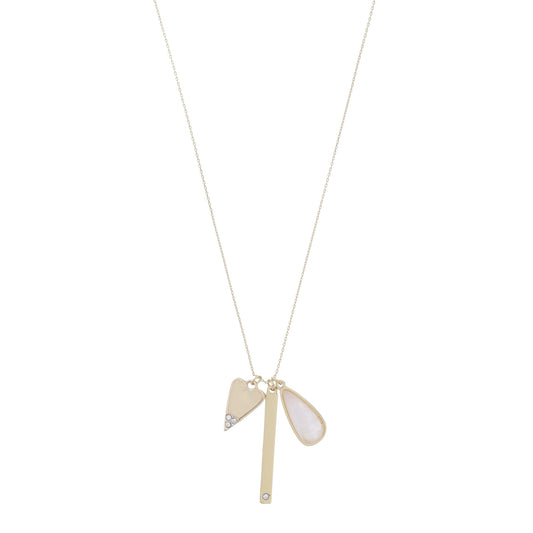 Shiny Gold Heart with Crystal Accents, Gold Bar with Crystal Accent, Rose Quartz Teardrop Necklace