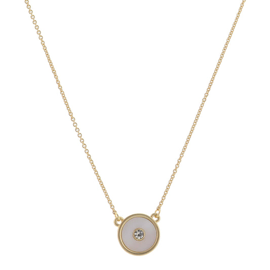 White Shell Inlay Disc with Center Clear Crystal Necklace