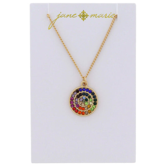Multi Crystal Pave Gold Disc Necklace