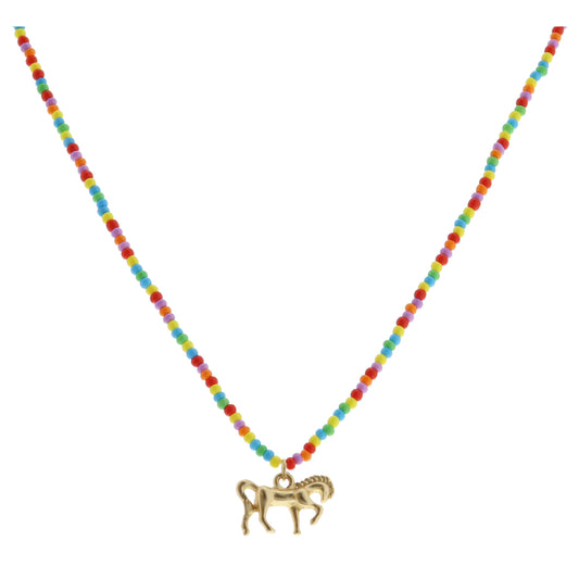 Kids Multi Beaded with Gold Horse Necklace