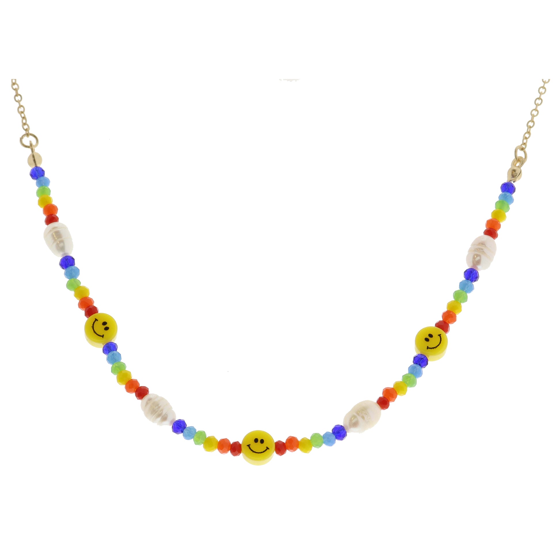 Kids Multi Faceted Beads with Pearl Accents Portion with Yellow Happy Face Bead Stations Necklace