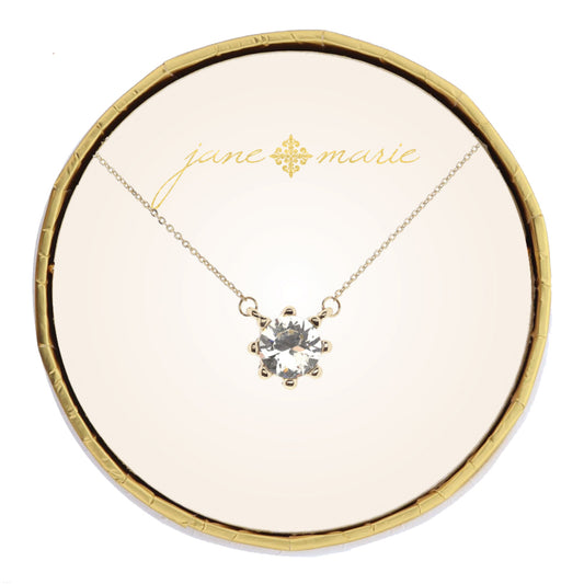 Circle Clear Crystal in Gold Stud Setting Necklace
