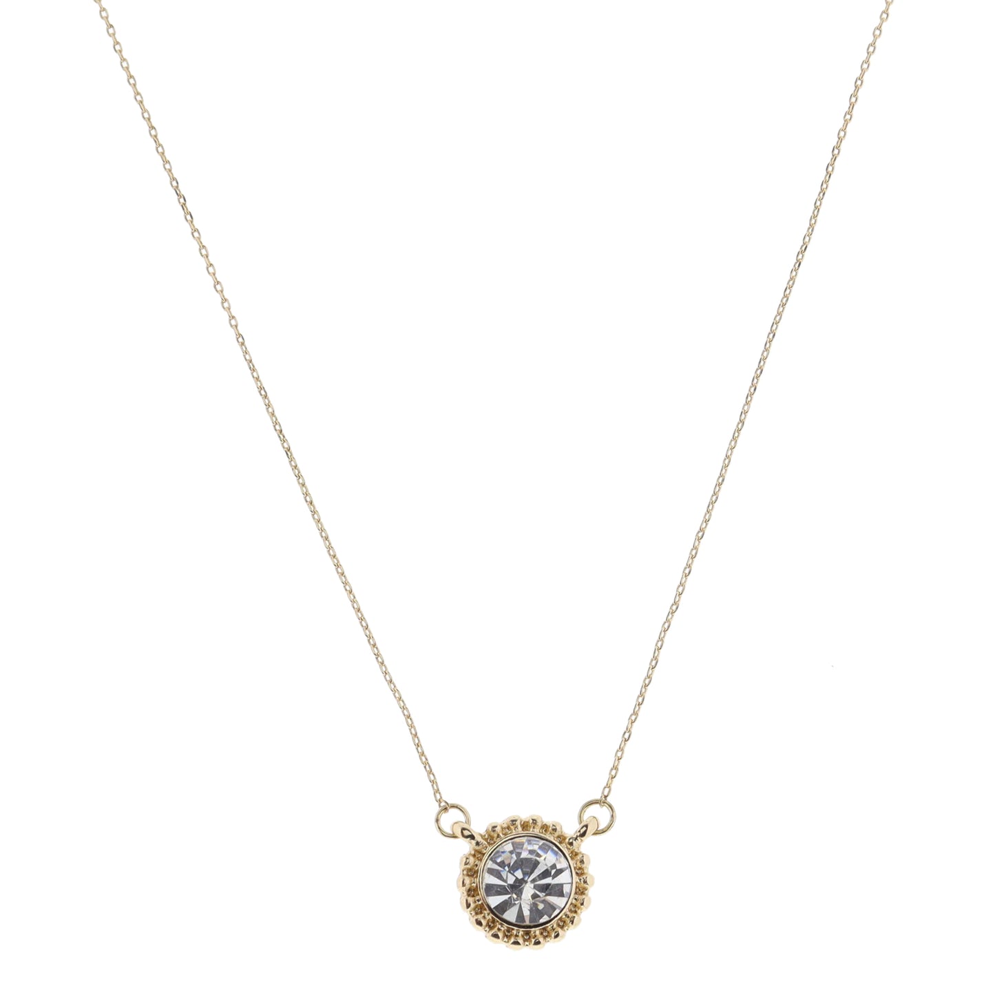 Circle Clear Crystal in Gold Studded Bezel Necklace