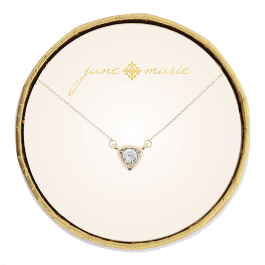 Small Circle Clear Crystal in Gold Triangular Setting Necklace