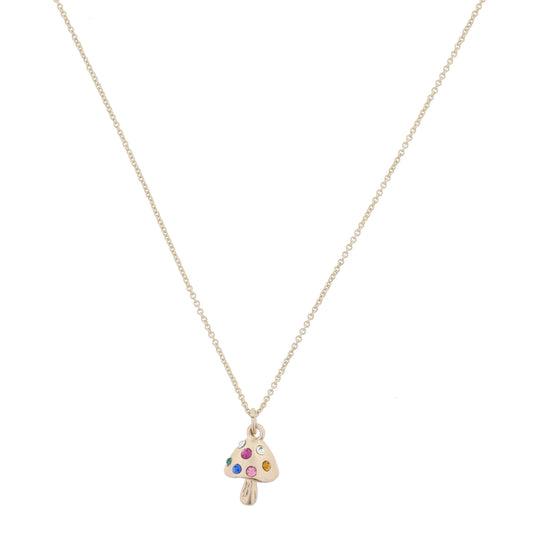 Kids Gold Mushroom with Multi Crystal Dots Necklace