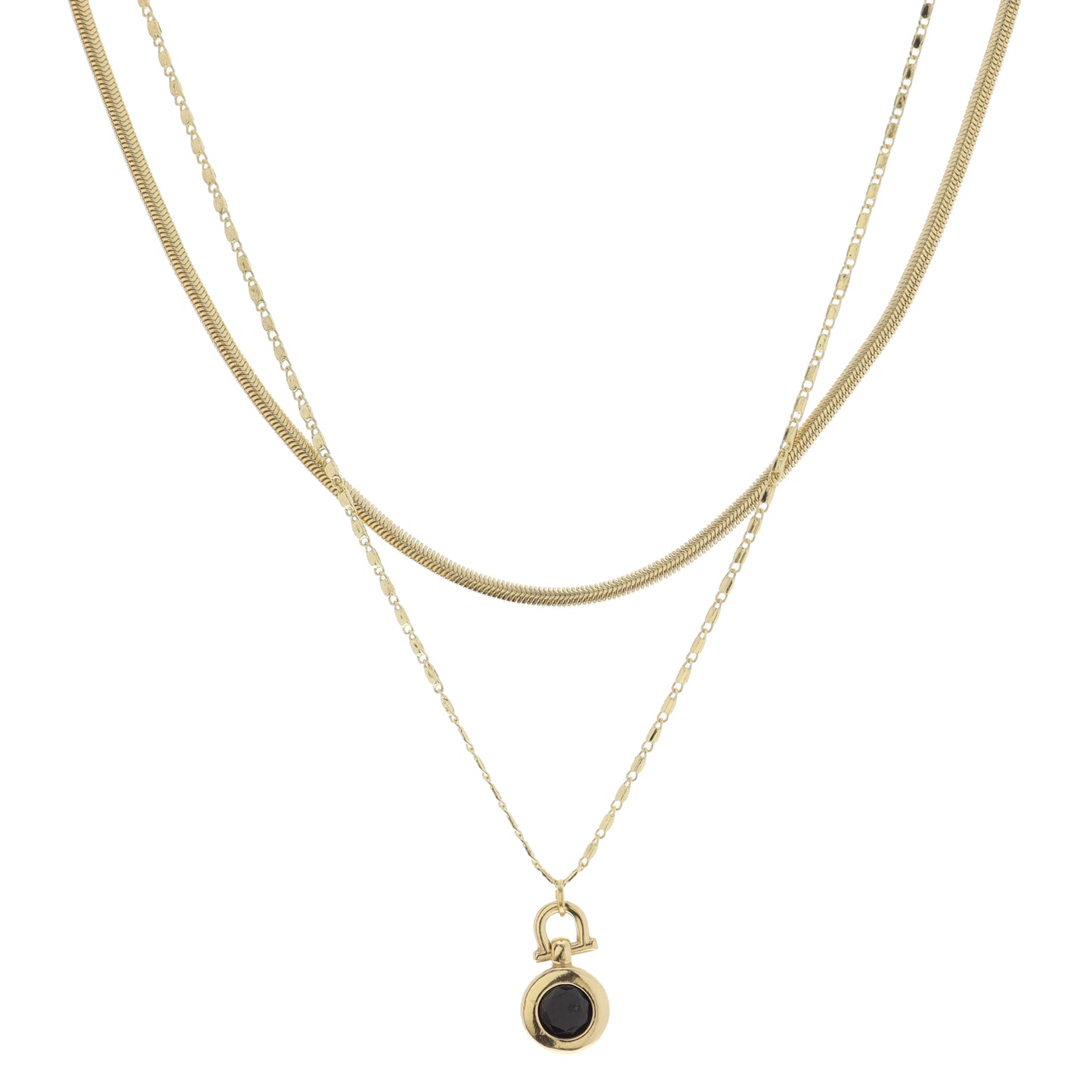 Gold Latch with Jet Circle Crystal Necklace
