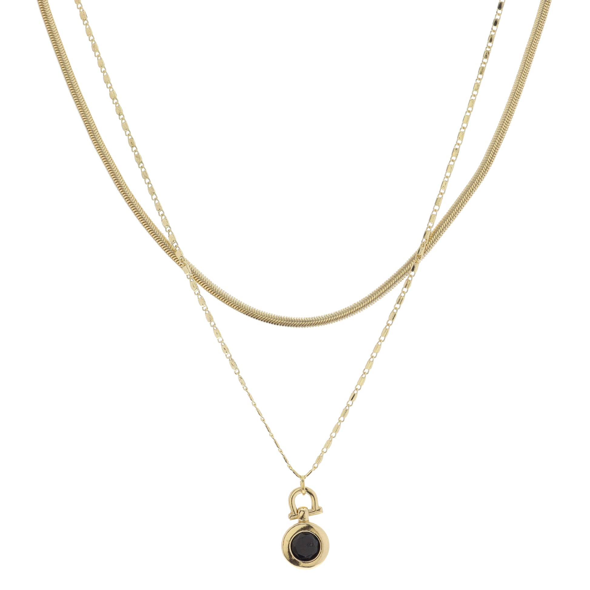 Gold Latch with Jet Circle Crystal Necklace