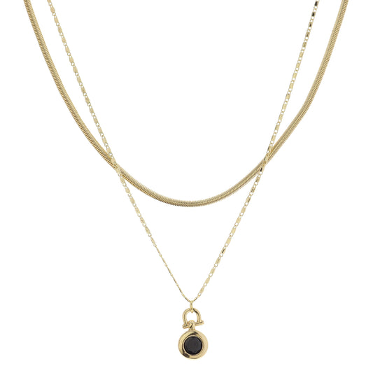 Gold Latch with Jet Circle Crystal Necklace