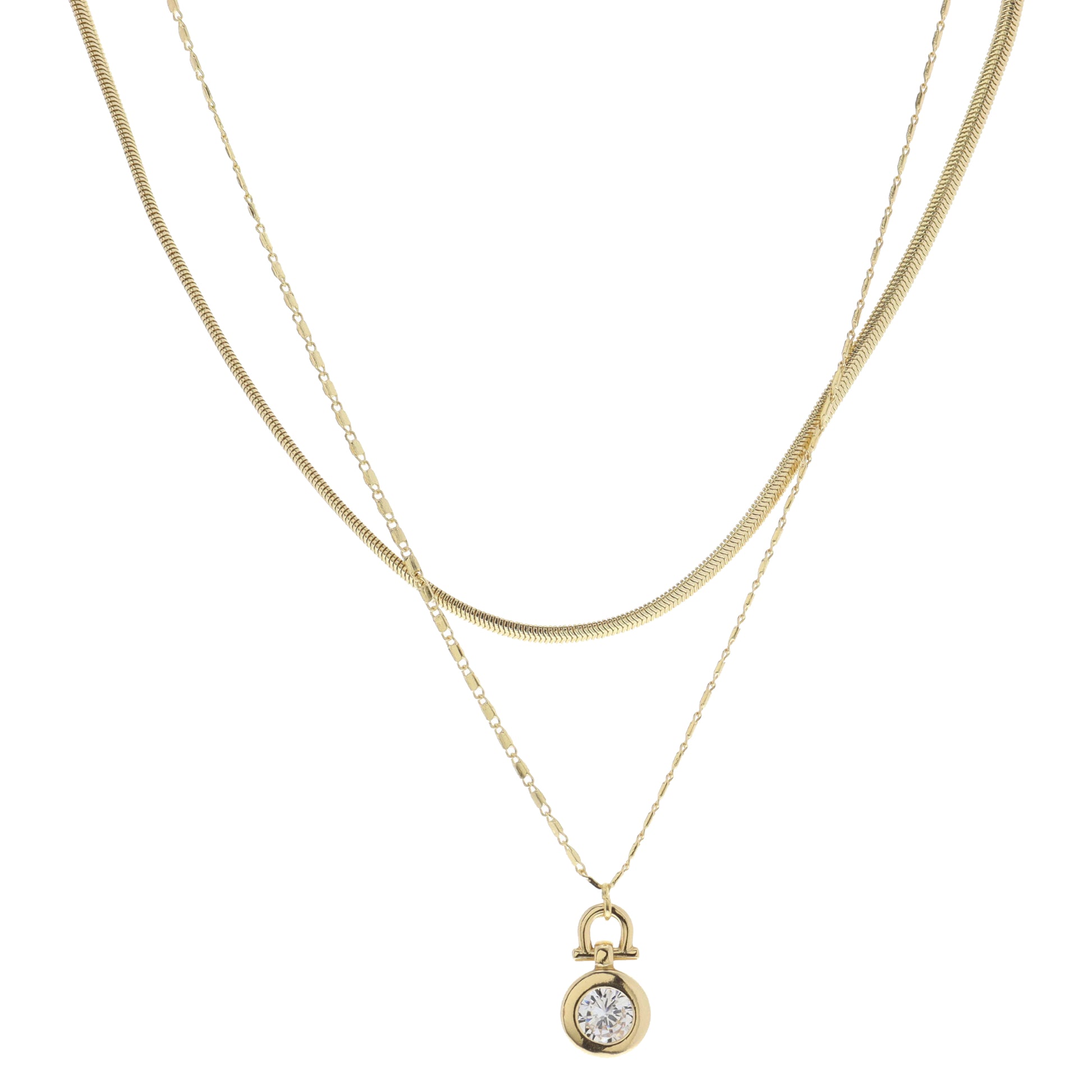 Gold Latch with Clear Circle Crystal Necklace