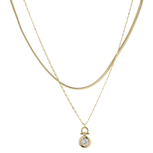 Gold Latch with Clear Circle Crystal Necklace