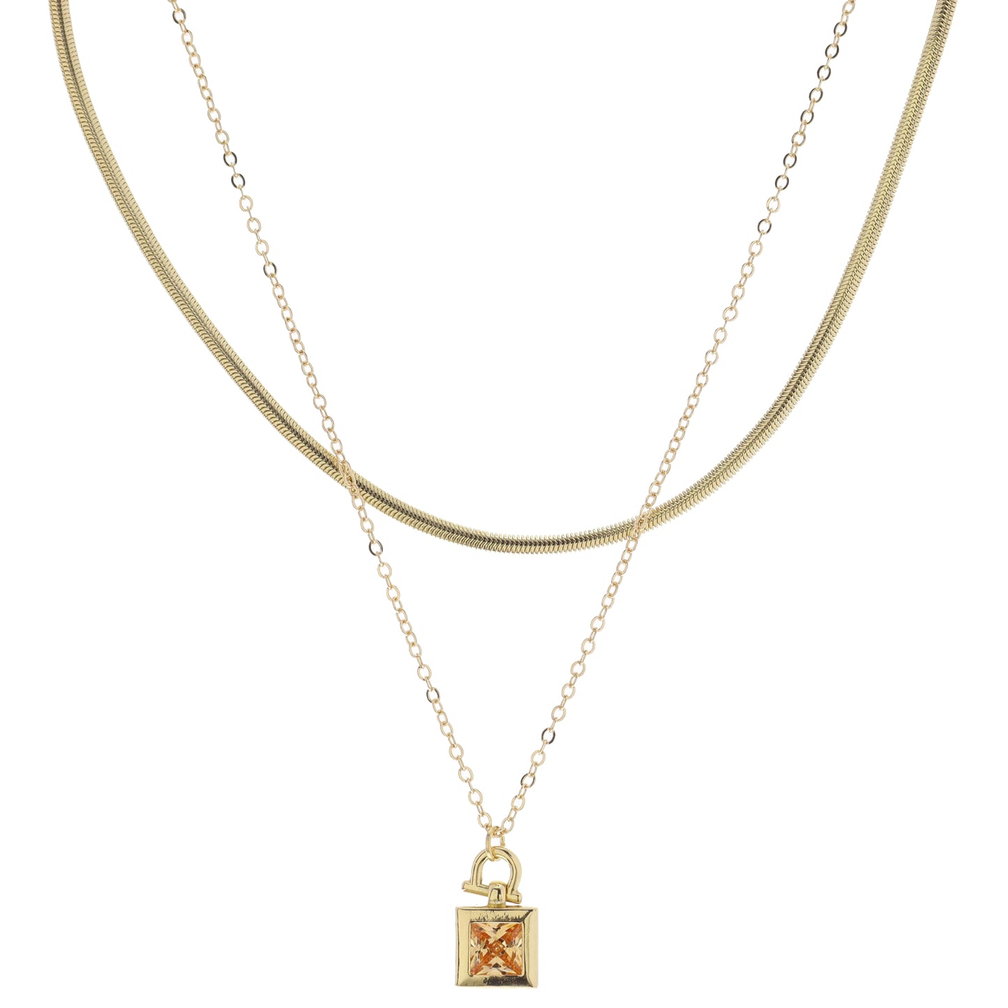 Gold Latch with Champagne Square Crystal Necklace