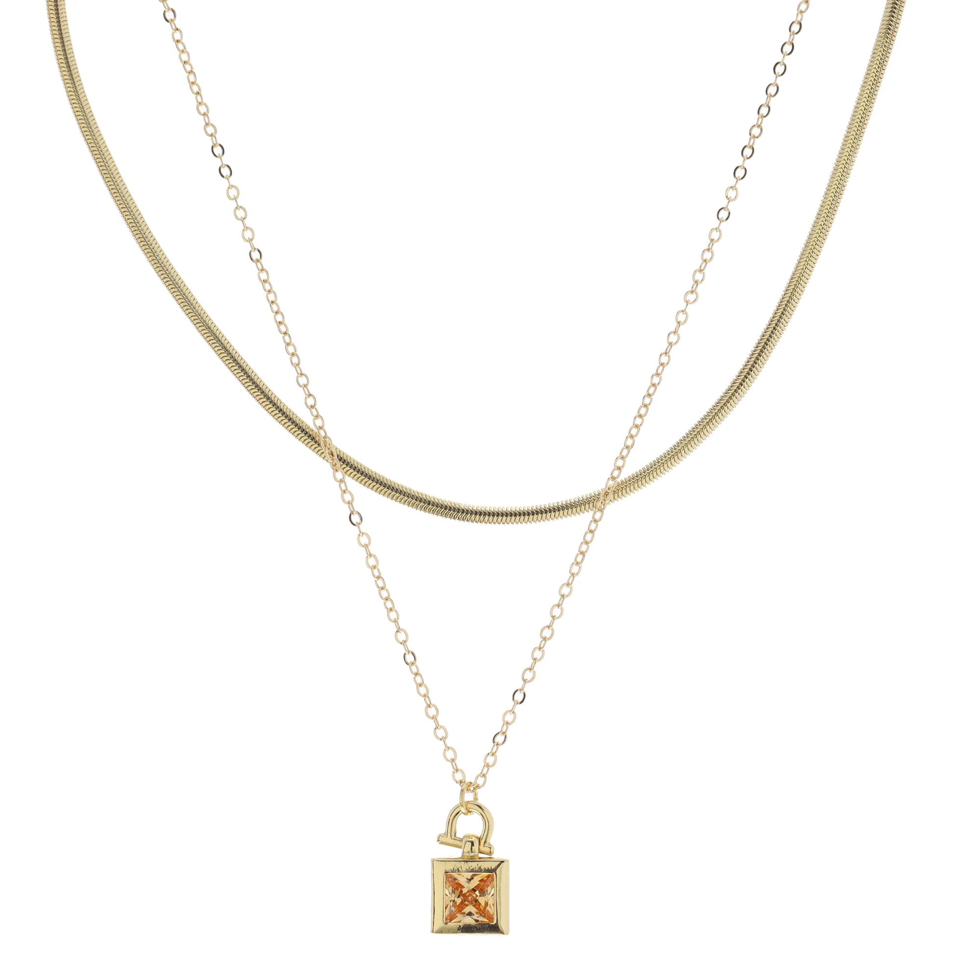 Gold Latch with Champagne Square Crystal Necklace