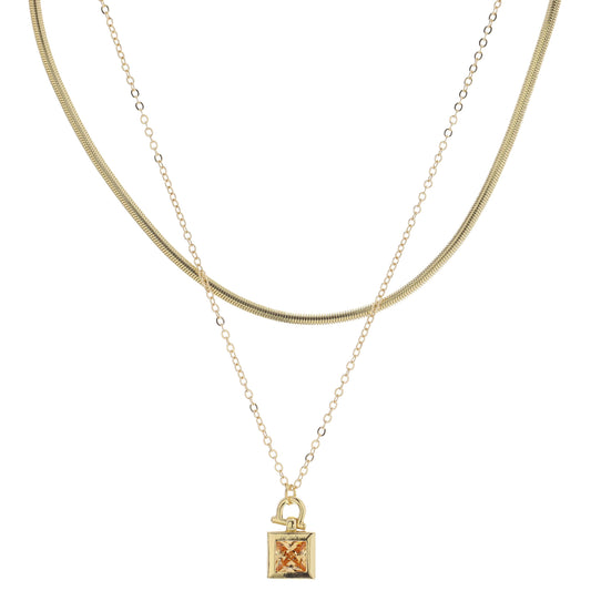 Gold Latch with Champagne Square Crystal Necklace