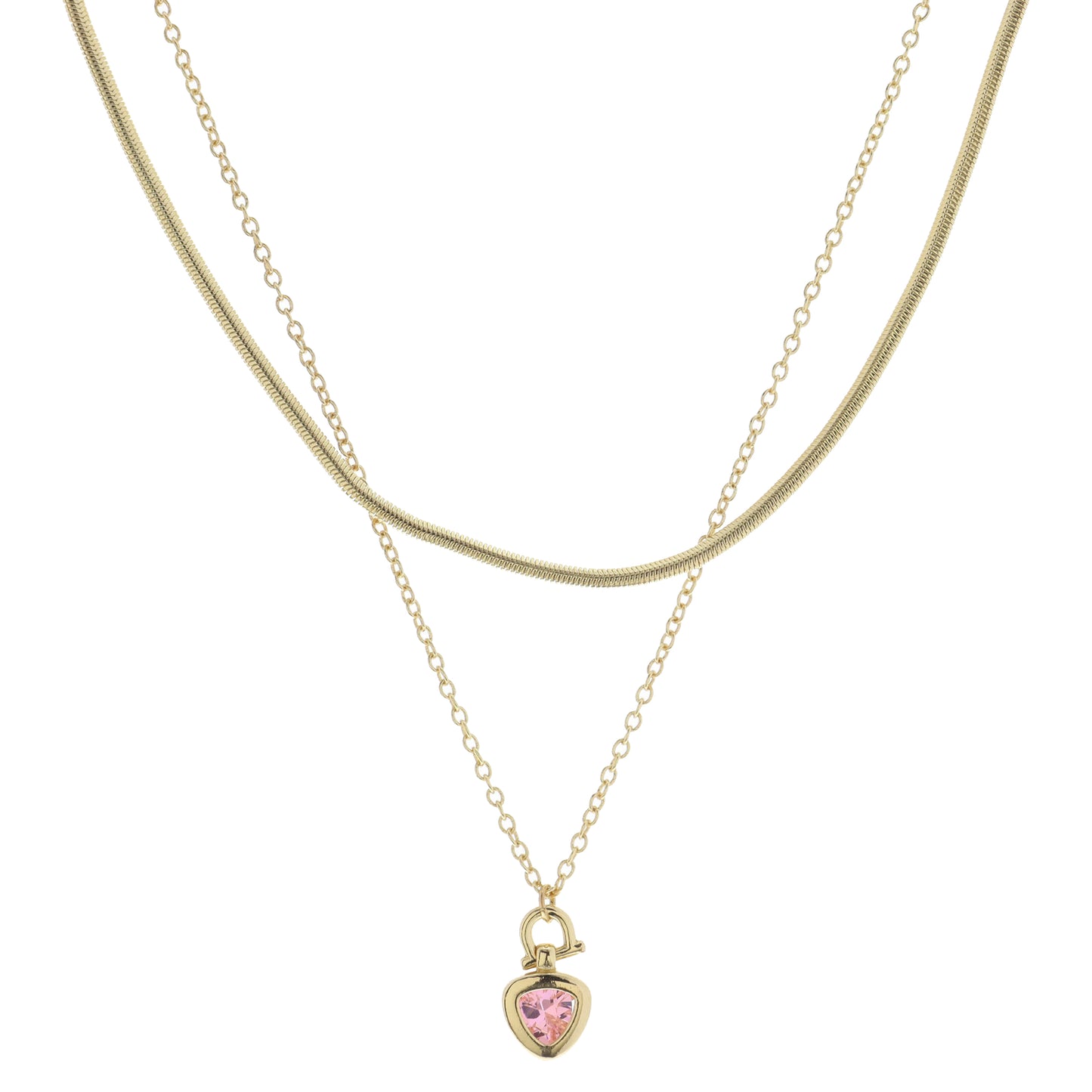 Gold Latch with Pink Triangular Crystal Necklace