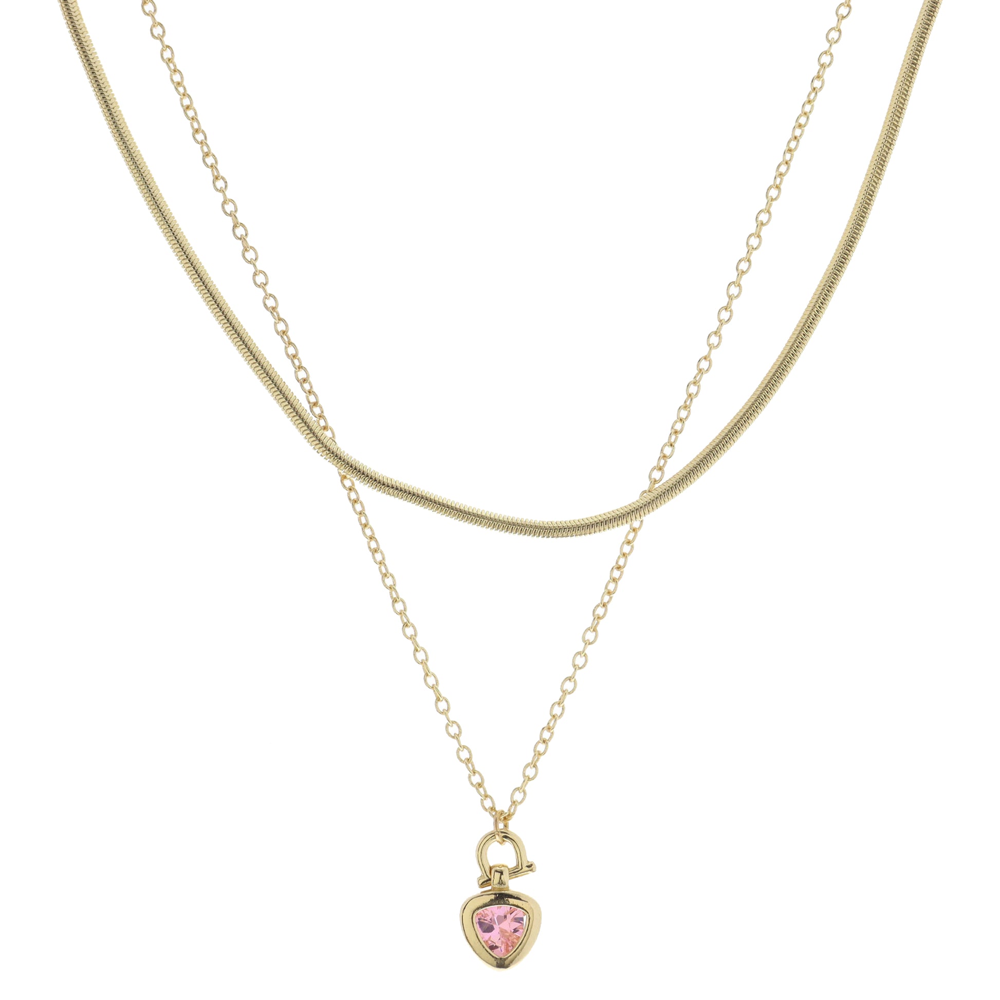 Gold Latch with Pink Triangular Crystal Necklace