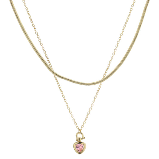 Gold Latch with Pink Triangular Crystal Necklace