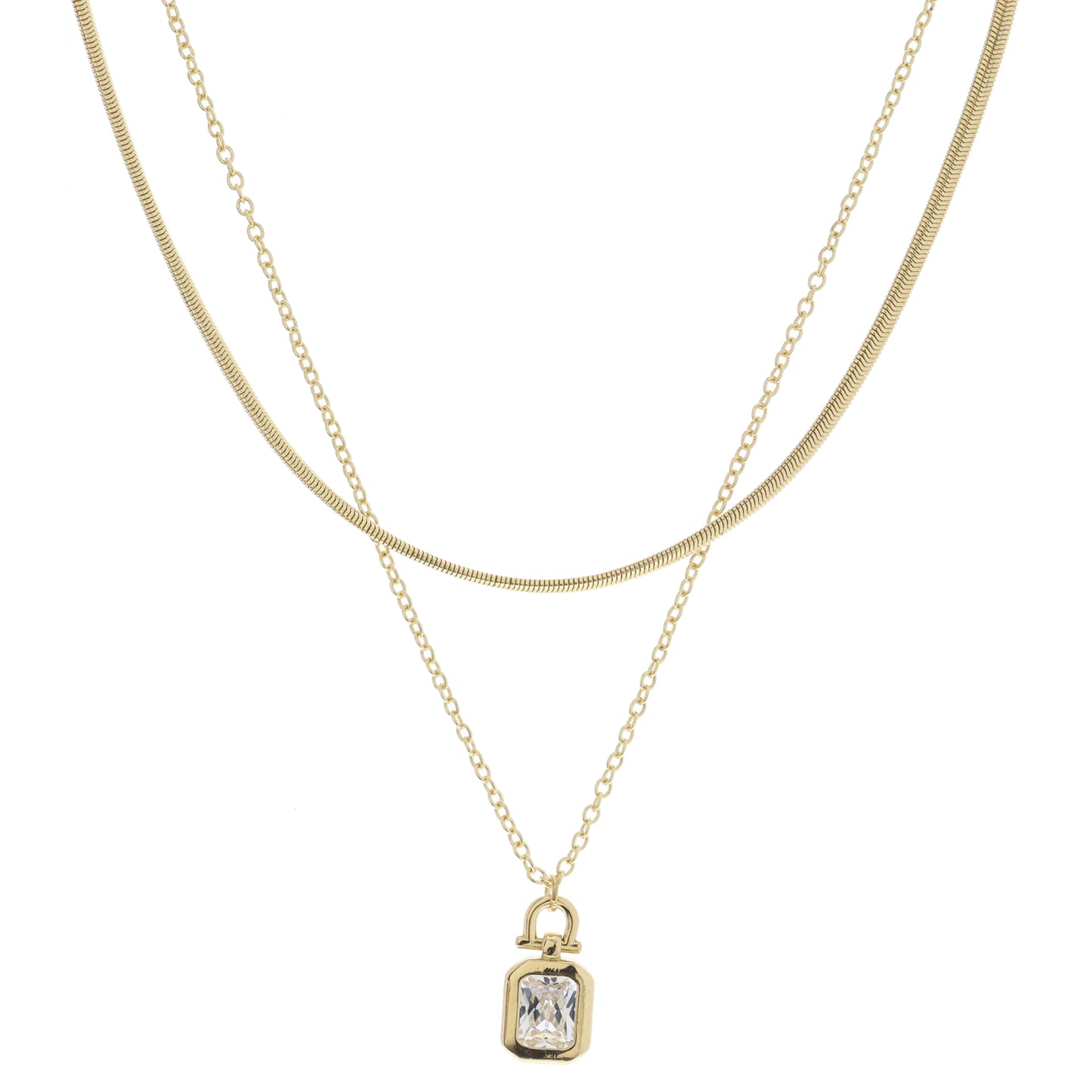 Gold Latch with Clear Emerald Crystal Necklace