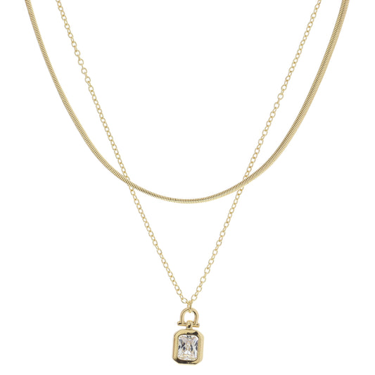 Gold Latch with Clear Emerald Crystal Necklace