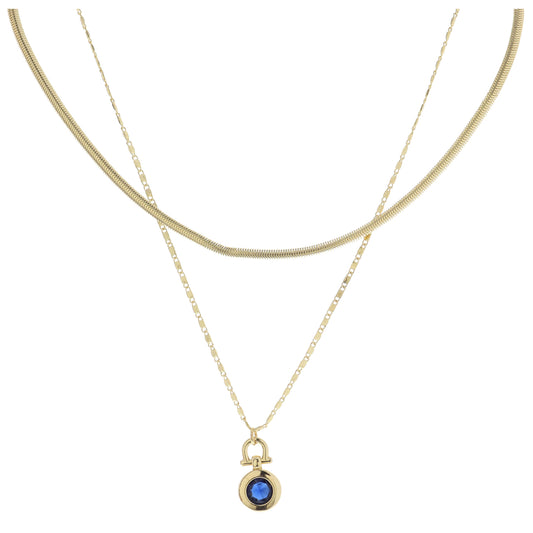 Gold Latch with Sapphire Circle Crystal Necklace