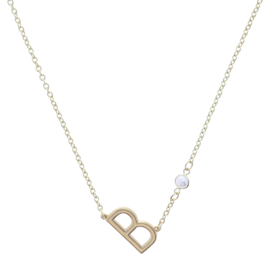 Gold Sideways "B" Initial with Pearl Bezel Station Accent Necklace