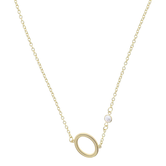 Gold Sideways "O" Initial with Pearl Bezel Station Accent Necklace