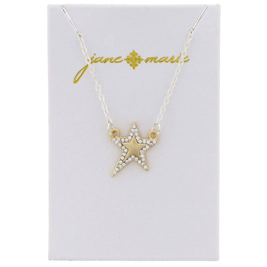 Gold Circle with Clear Crystal Outline Necklace